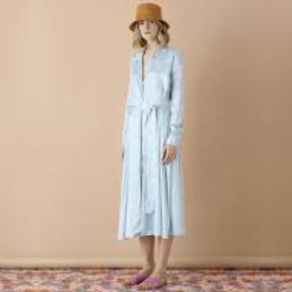 STINE GOYA Pale Blue Daisy Print Button-Front,Side-Wrap Midi Dress,EUC,Size 6 - Picture 1 of 11